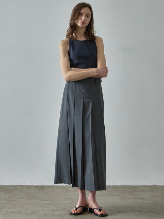 Facade Pattern Summer Wool Pleated Long Skirt charcoal
