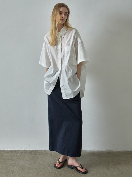 [facade pattern] Linen Cotton Maxi Skirt_navy
