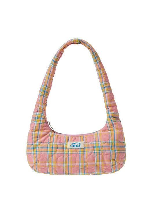 [emis] HEART QUILTED SHOULDER BAG-PEACH