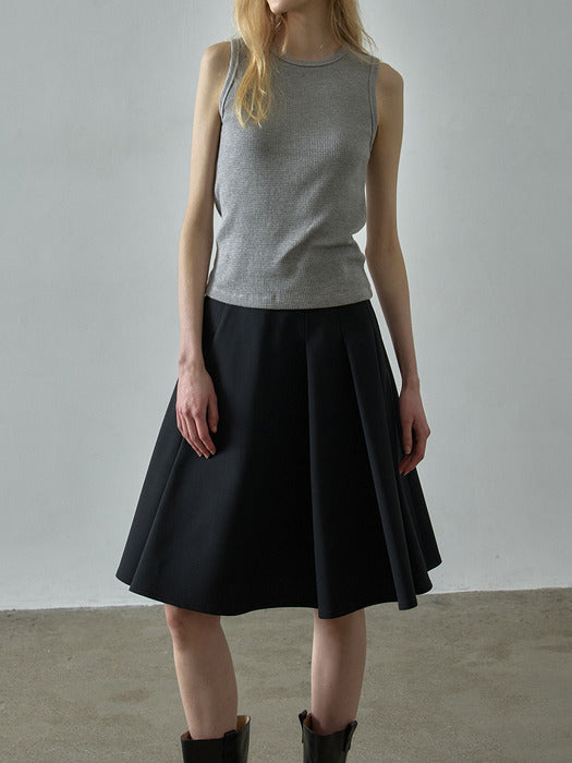 Facade Pattern Summer Wool Flare Skirt black
