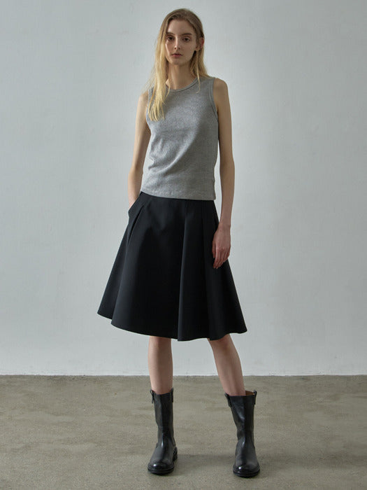 Facade Pattern Summer Wool Flare Skirt black