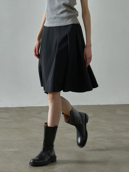 Facade Pattern Summer Wool Flare Skirt black