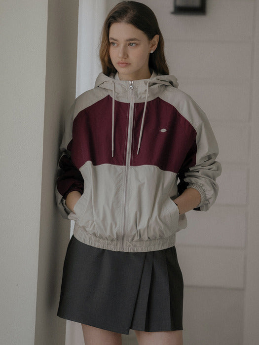 [TILLIDIE] Color block hooded windbreaker_Gray