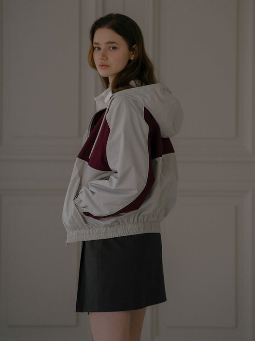 [TILLIDIE] Color block hooded windbreaker_Gray