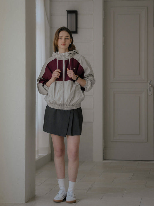 [TILLIDIE] Color block hooded windbreaker_Gray