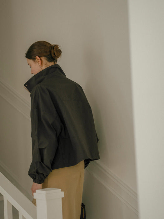 [TILLIDIE] High neck comfortable wind jumper_Charcoal