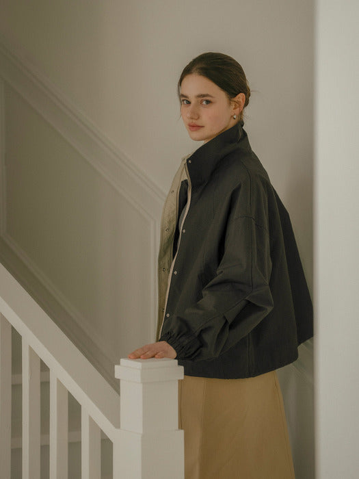 [TILLIDIE] High neck comfortable wind jumper_Charcoal