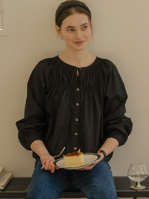 [TILLIDIE] Premium A-line soft cotton blouse_Black