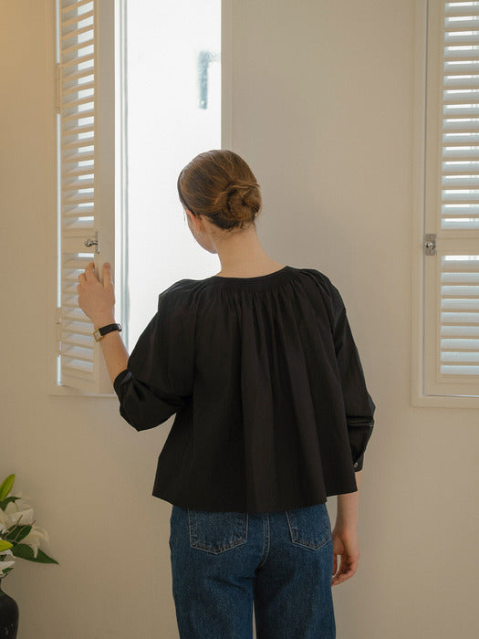 [TILLIDIE] Premium A-line soft cotton blouse_Black