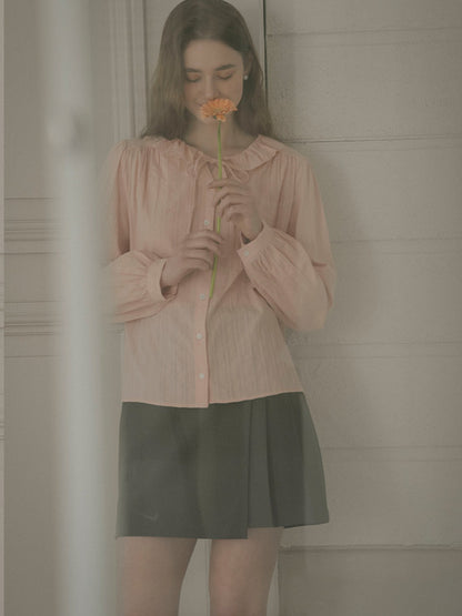 Sweet ribbon round cotton blouse_Pink
