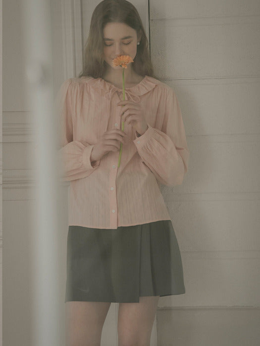 Sweet ribbon round cotton blouse_Pink