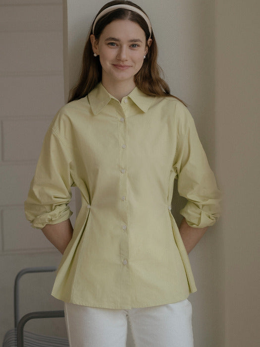 [TILLIDIE] Classic double stitch button cotton shirt_Light green