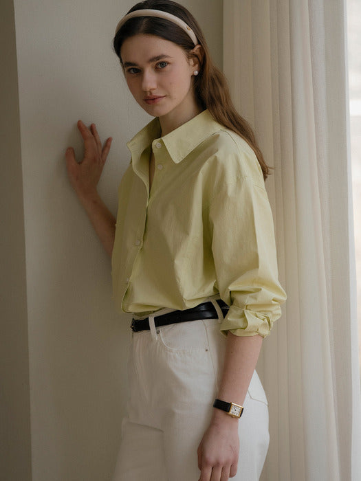 [TILLIDIE] Classic double stitch button cotton shirt_Light green