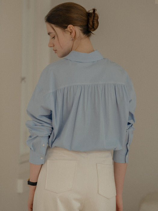 [TILLIDIE] Textured cotton string cotton shirt_Sky blue