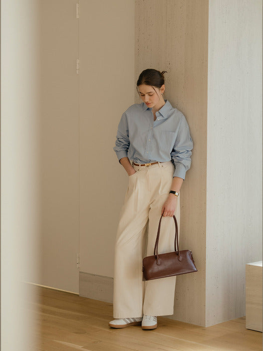 [TILLIDIE] Textured cotton string cotton shirt_Sky blue