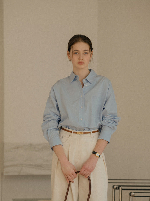 [TILLIDIE] Textured cotton string cotton shirt_Sky blue