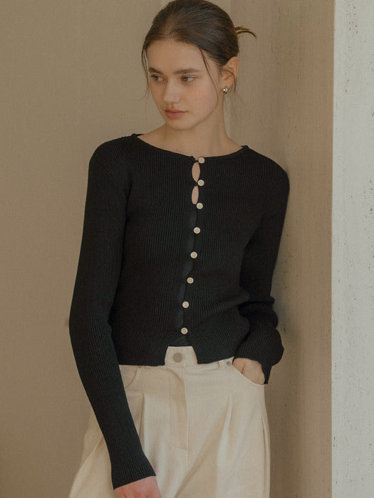 [TILLIDIE] Lily sweet button round cardigan_Black