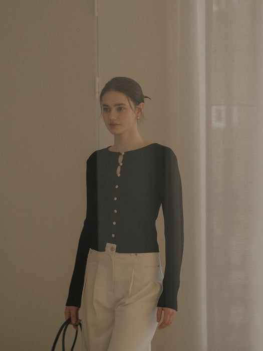 [TILLIDIE] Lily sweet button round cardigan_Black