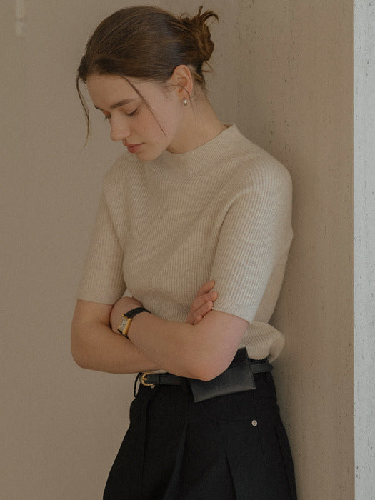 [TILLIDIE] Rip cash blended v-neck knit_Oatmeal