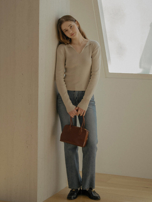 [TILLIDIE] Lora v-neck cotton modal knit_Gray beige