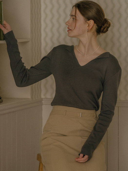 [TILLIDIE] Lora v-neck cotton modal knit_Gray