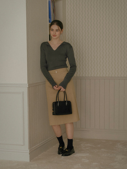 [TILLIDIE] Lora v-neck cotton modal knit_Gray