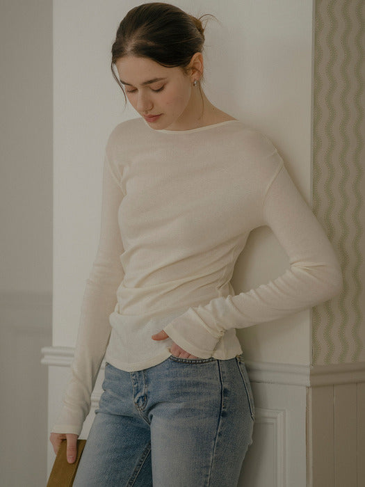 [TILLIDIE] Pearl drape slim soft modal t-shirt_Ivory