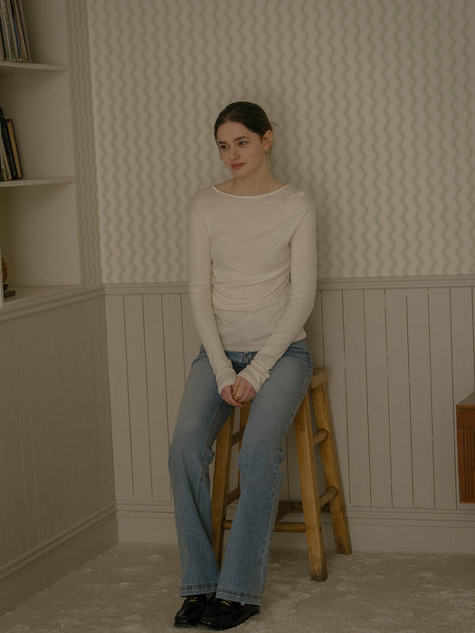 [TILLIDIE] Pearl drape slim soft modal t-shirt_Ivory