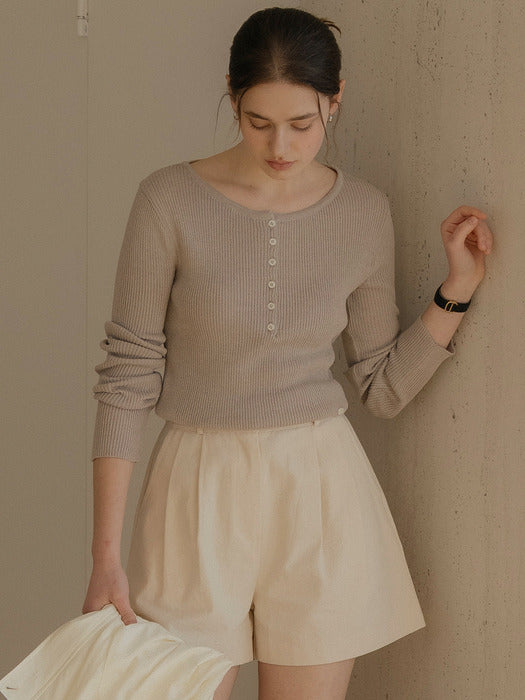 [TILLIDIE] Round neck curve Linen knit_Gray