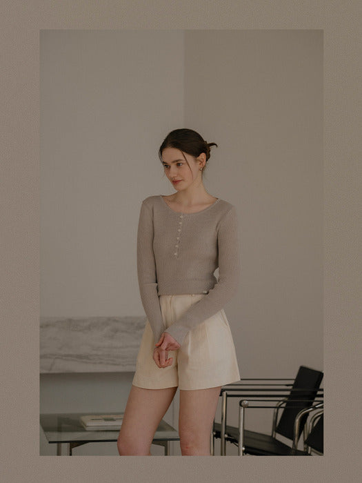 [TILLIDIE] Round neck curve Linen knit_Gray