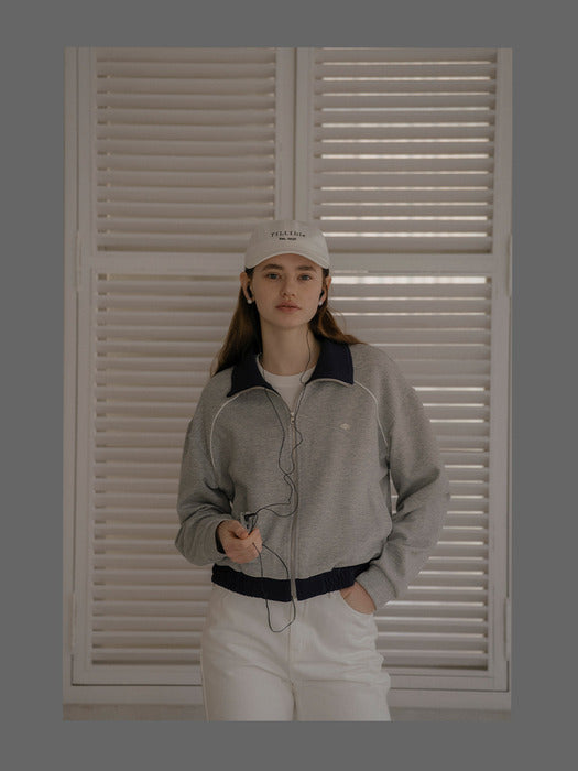 [TILLIDIE] Contrast coloring high neck detail jersey zip-up_Melange