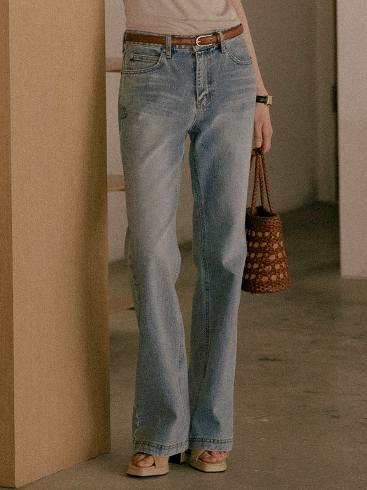 Tillidie Natural washed bootcut denim pants Blue