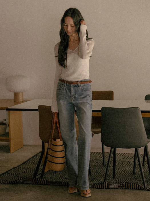 Tillidie Natural washed bootcut denim pants Blue