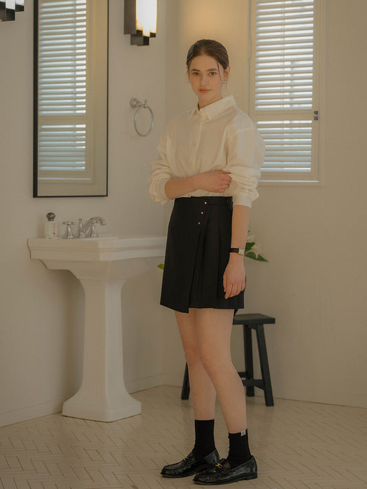 [TILLIDIE] Pleats overlap A-line mini skirt_Navy