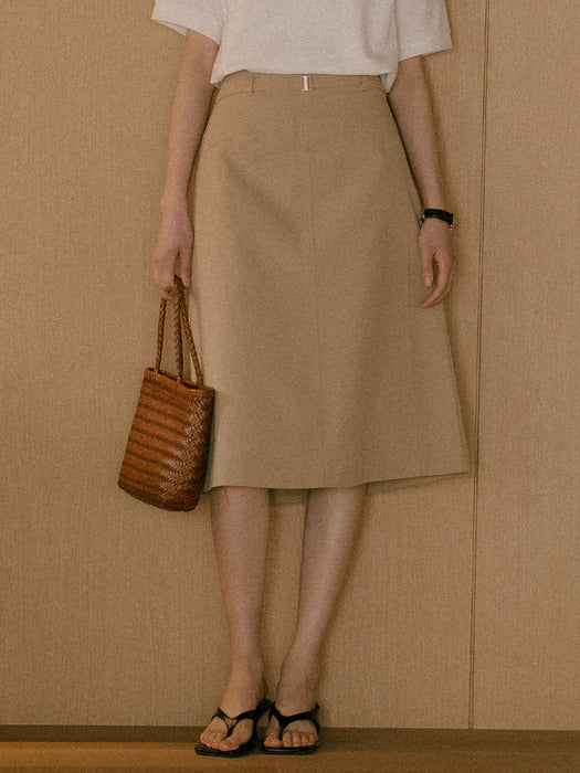 [TILLIDIE] Double stitch high waist A-line skirt_Beige