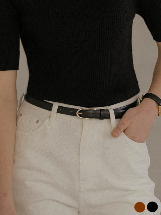 [TILLIDIE] Timeless Slim Buckle Leather Belt _ [2 colors]