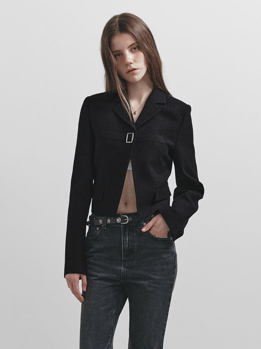 [raive] Buckle Crop Tweed Jacket in D/Navy Vw5Sj072-24