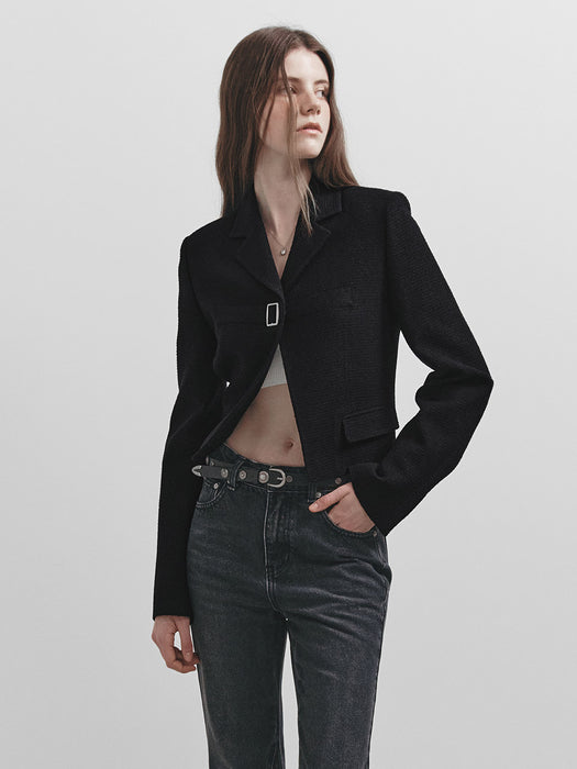 [raive] Buckle Crop Tweed Jacket in D/Navy Vw5Sj072-24