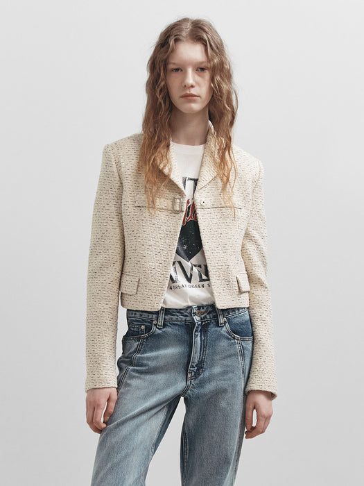 [raive] Buckle Crop Tweed Jacket in Ivory VW5SJ072-03