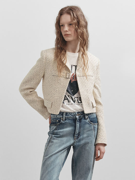 [raive] Buckle Crop Tweed Jacket in Ivory VW5SJ072-03