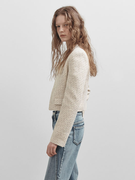 [raive] Buckle Crop Tweed Jacket in Ivory VW5SJ072-03