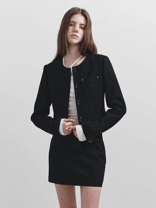 [raive] Round-neck Twill Jacket in Black VW5SJ071-10