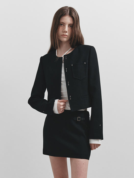 [raive] Round-neck Twill Jacket in Black VW5SJ071-10