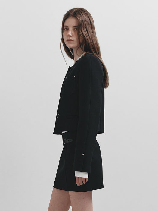 [raive] Round-neck Twill Jacket in Black VW5SJ071-10