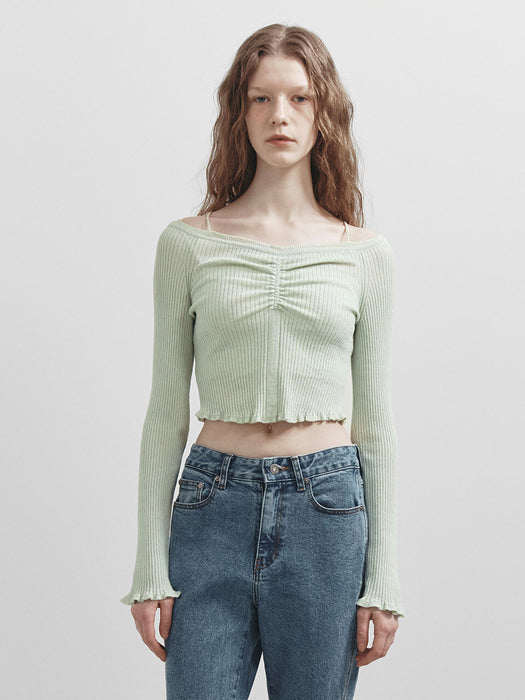 Raive Off Shoulder String Knit in Mint