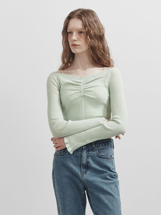Raive Off Shoulder String Knit in Mint