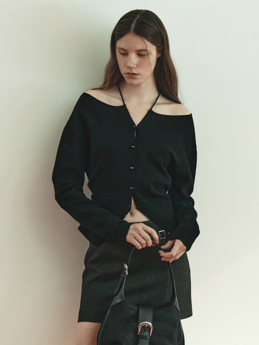 Raive Neck Strap Knit Cardigan