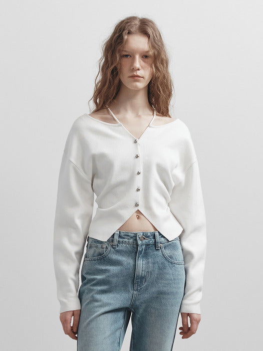 Raive Neck Strap Knit Cardigan
