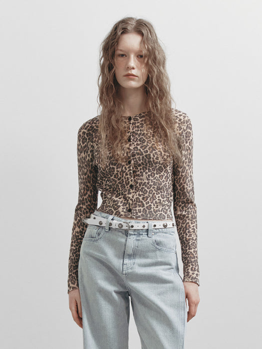 [raive] Print Crop Knit Cardigan in Leopard VK5SD101-AL
