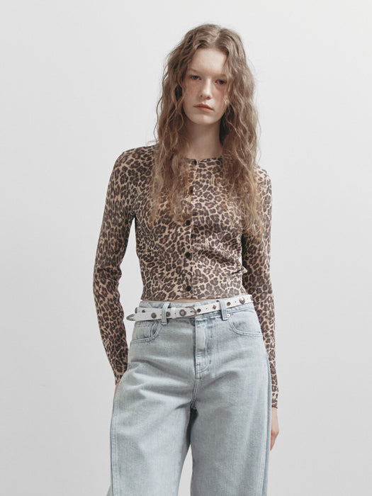 [raive] Print Crop Knit Cardigan in Leopard VK5SD101-AL